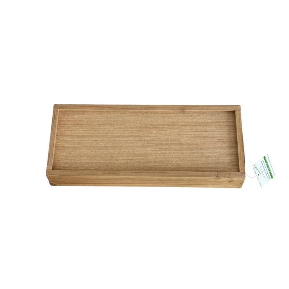 Natural Wooden Tray Metal Handles 14.5” x 2.5” x 6.5”Tan New - Picture 5 of 5